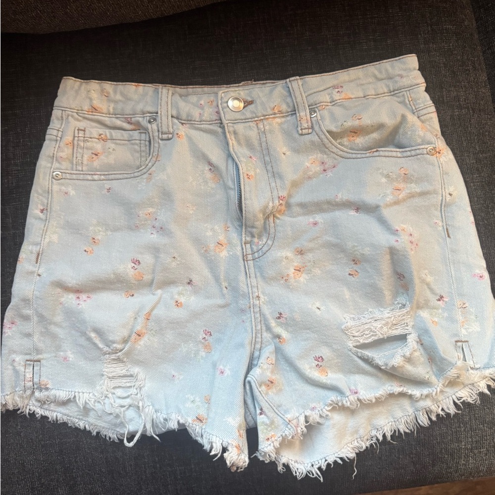 Celebrity Pink Blue Distressed Jean Shorts